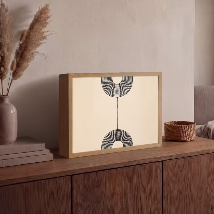Geometrische bogen - Minimalistisch - Symmetrisch Light Box met batterij (Wandlamp) middel -sfeer2