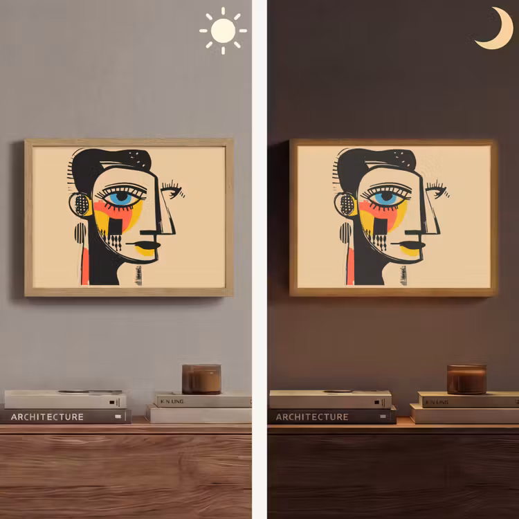 Geometrisch - Felle kleuren - Kubistische stijl Light Box met batterij (Wandlamp) middel -sfeer3