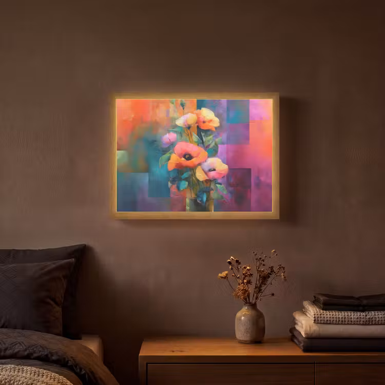 Geometrische kleurvlaken - Modern - Fantasiebloemen Light Box met batterij (Wandlamp) middel -sfeer4