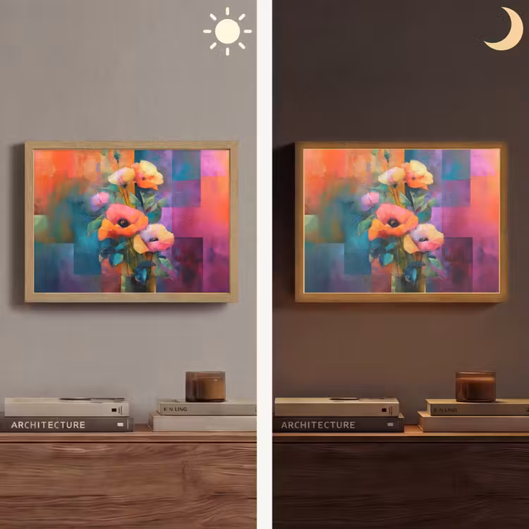 Geometrische kleurvlaken - Modern - Fantasiebloemen Light Box met batterij (Wandlamp) middel -sfeer3