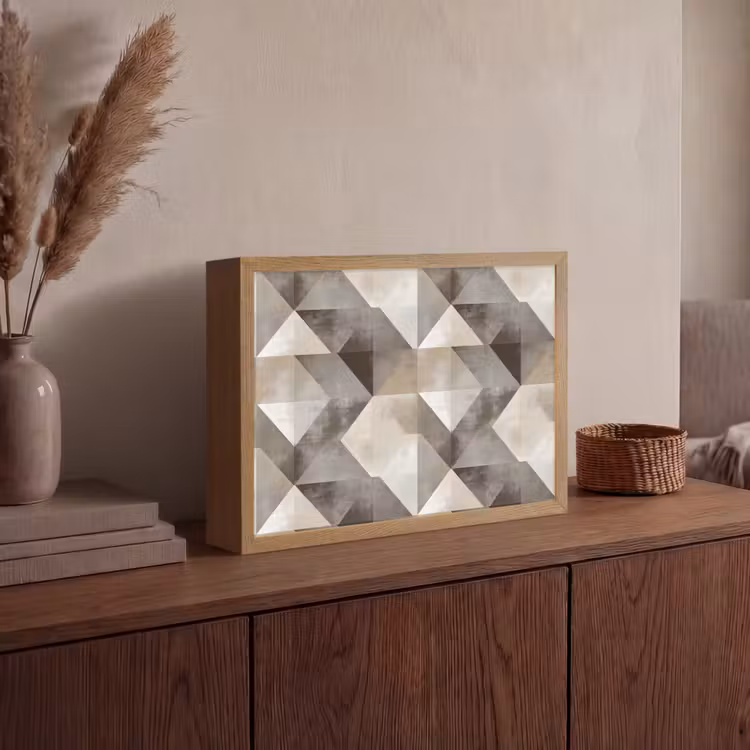 Geometrisch - Motief - Aardetinten Light Box met batterij (Wandlamp) middel 907 -sfeer2