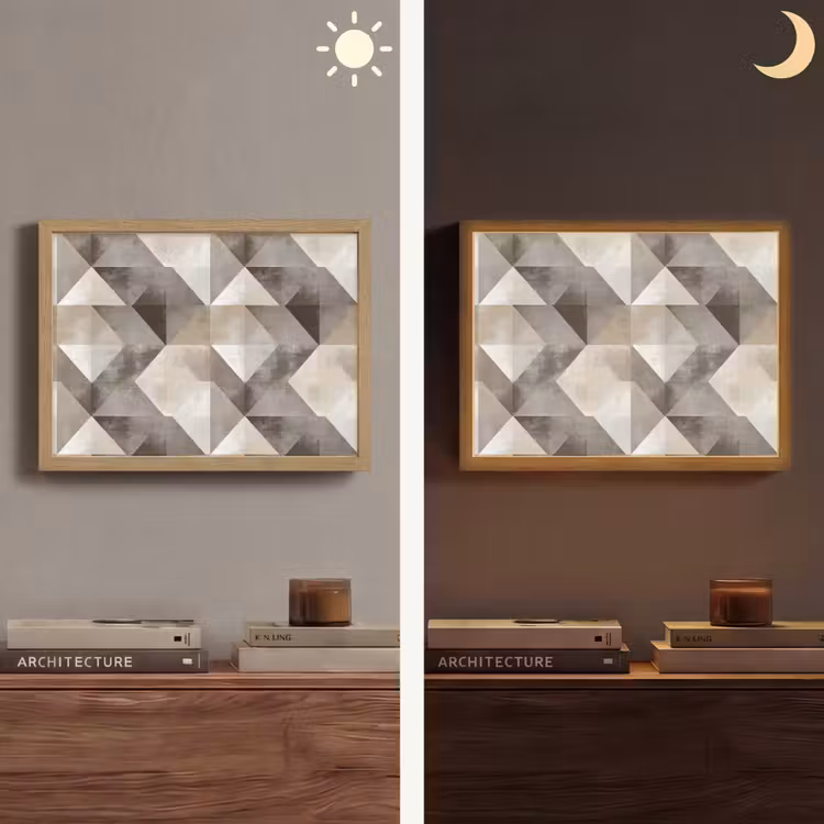 Geometrisch - Motief - Aardetinten Light Box met batterij (Wandlamp) middel 907 -sfeer3
