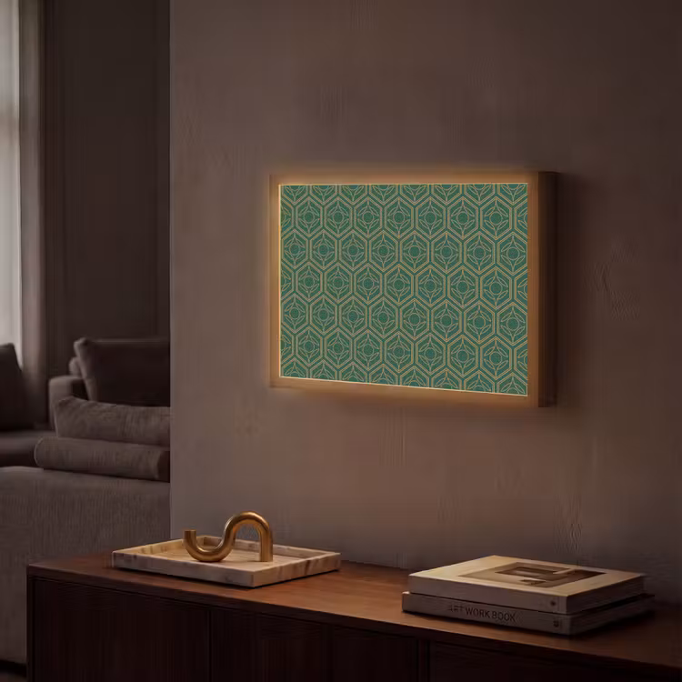 Geometrisch - Patroon - Groen Light Box met batterij (Wandlamp) middel 907 -sfeer1