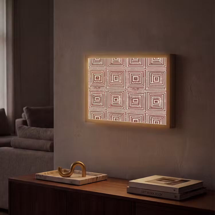 Geometrisch - Patroon - Rood Light Box met batterij (Wandlamp) middel 907 -sfeer1