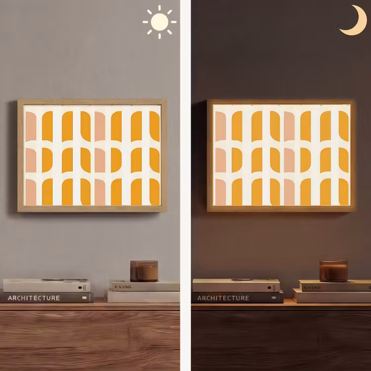 Geometrisch - Patroon - Geel - Roze Light Box met batterij (Wandlamp) middel 907 -sfeer3