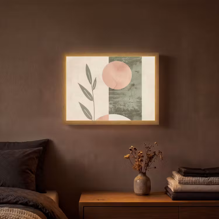 Geometrisch - Roze - Groen - Natuur Light Box met batterij (Wandlamp) middel -sfeer4