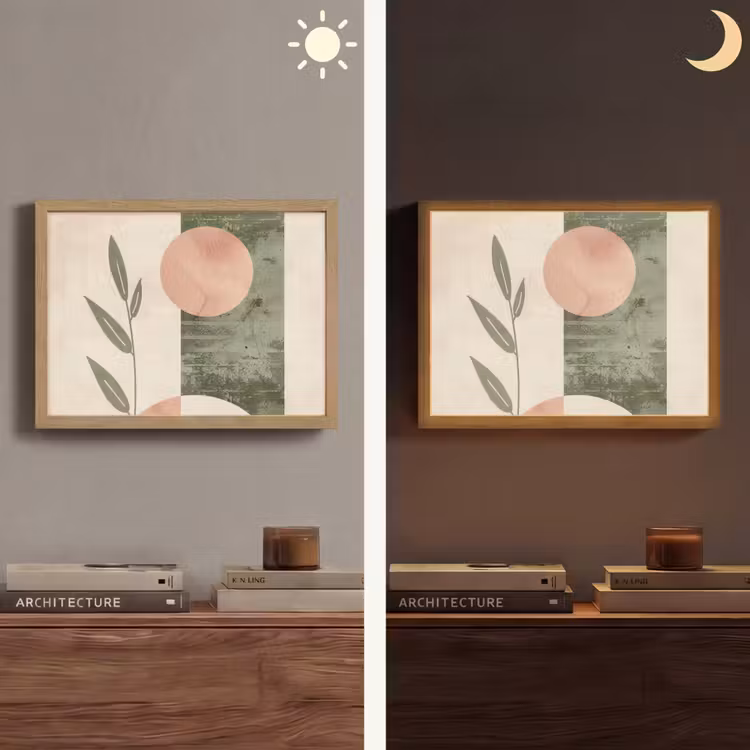 Geometrisch - Roze - Groen - Natuur Light Box met batterij (Wandlamp) middel -sfeer3