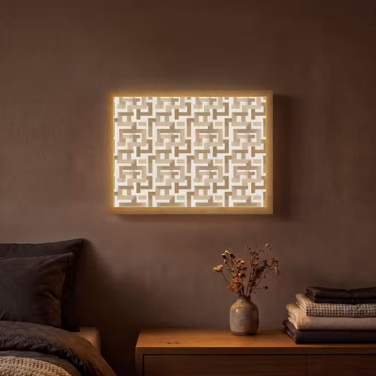 Geometrisch - Retro - Bruin Light Box met batterij (Wandlamp) middel 907 -sfeer4