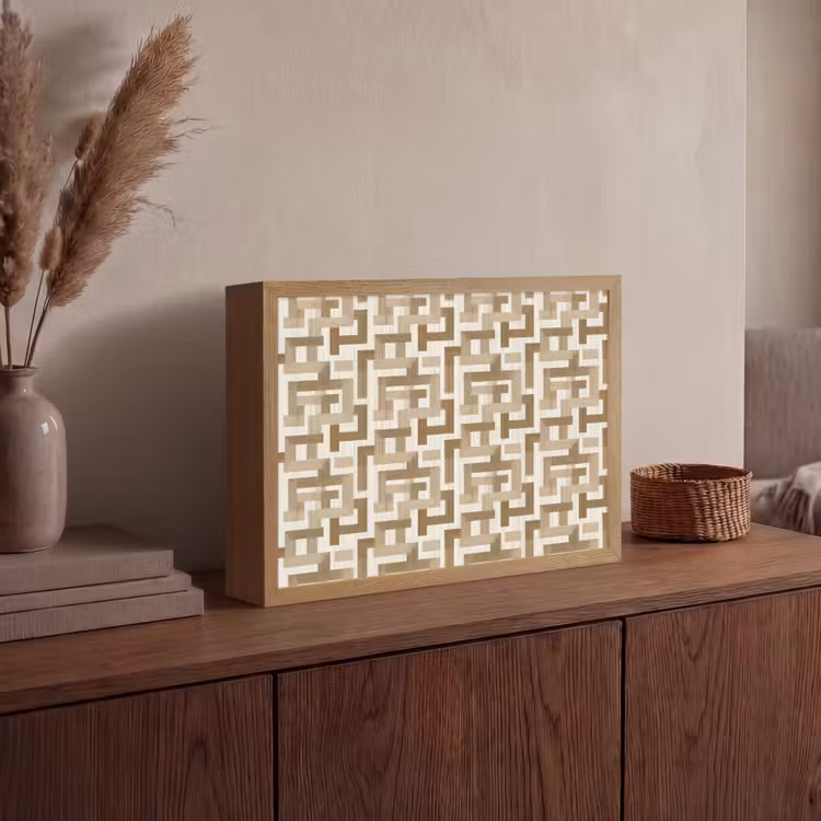 Geometrisch - Retro - Bruin Light Box met batterij (Wandlamp) middel 907 -sfeer2