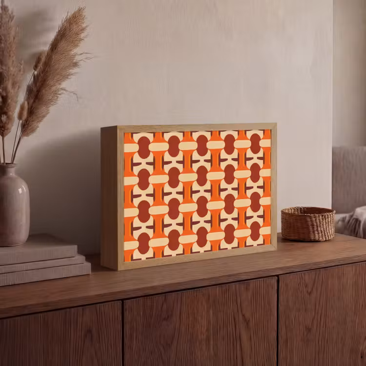 Geometrisch - Retro - Oranje Light Box met batterij (Wandlamp) middel 907 -sfeer2