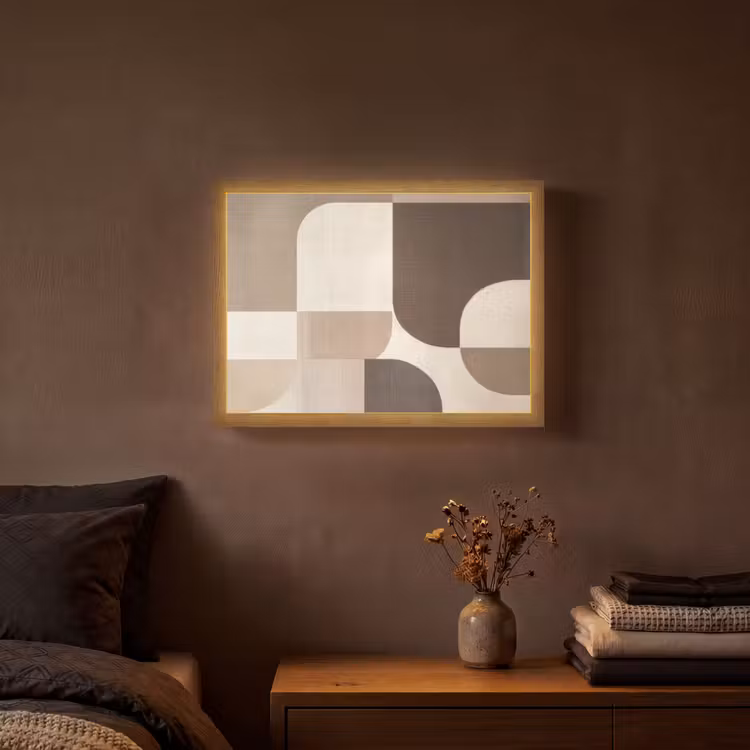 Geometrisch - Geweven structuur - Modern Light Box met batterij (Wandlamp) middel -sfeer4