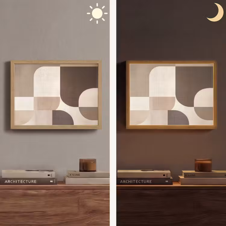 Geometrisch - Geweven structuur - Modern Light Box met batterij (Wandlamp) middel -sfeer3