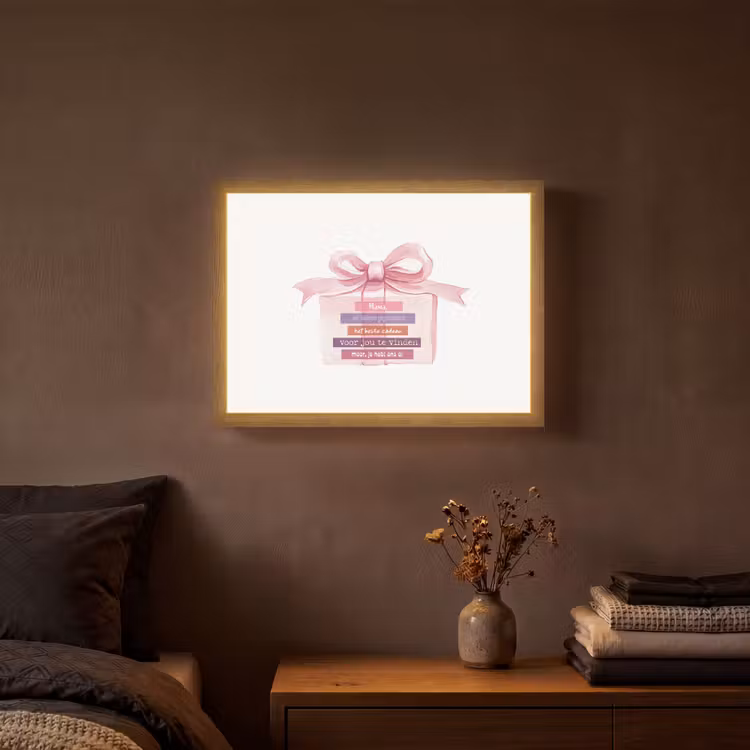 Cadeau - Strik - Tekst - Roze Light Box met batterij (Wandlamp) middel -sfeer4