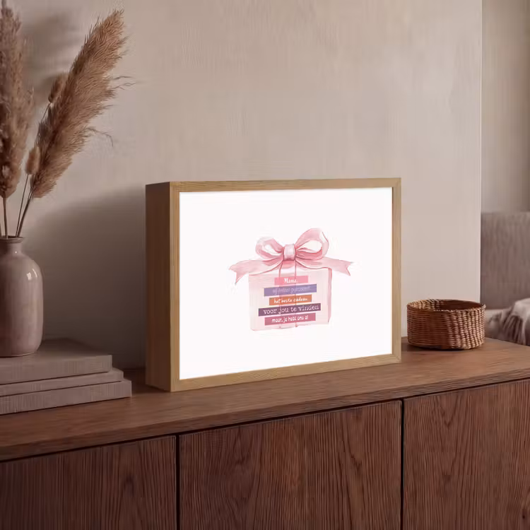 Cadeau - Strik - Tekst - Roze Light Box met batterij (Wandlamp) middel -sfeer2