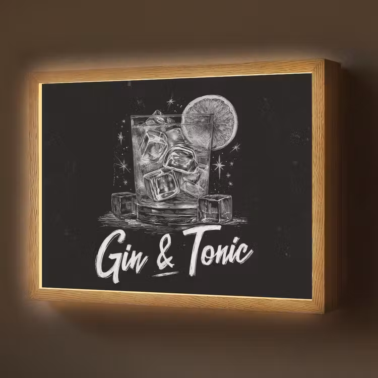 Gin en tonic - Glas - Limoen - Ijsblokjes Light Box met batterij (Wandlamp) middel -z3d_website