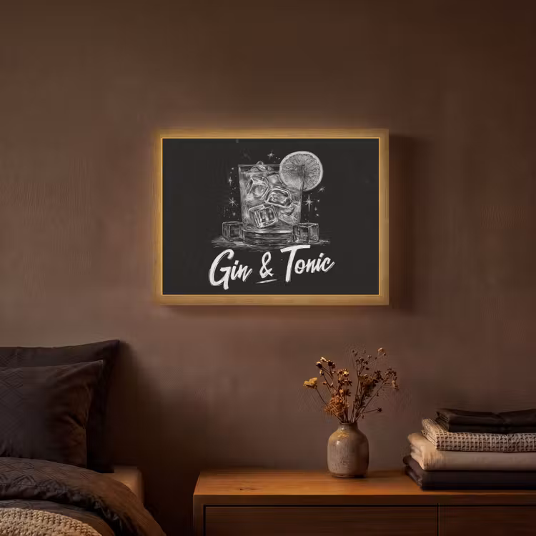 Gin en tonic - Glas - Limoen - Ijsblokjes Light Box met batterij (Wandlamp) middel -sfeer4