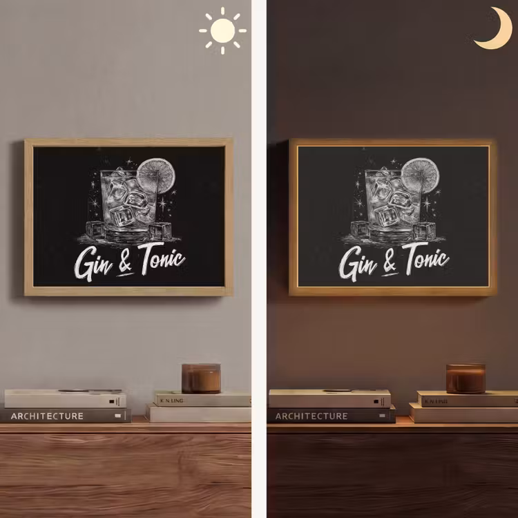 Gin en tonic - Glas - Limoen - Ijsblokjes Light Box met batterij (Wandlamp) middel -sfeer3