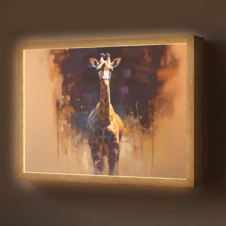 Giraf - Bruin - Abstract - Geschilderd Light Box met batterij (Wandlamp) middel -z3d_website
