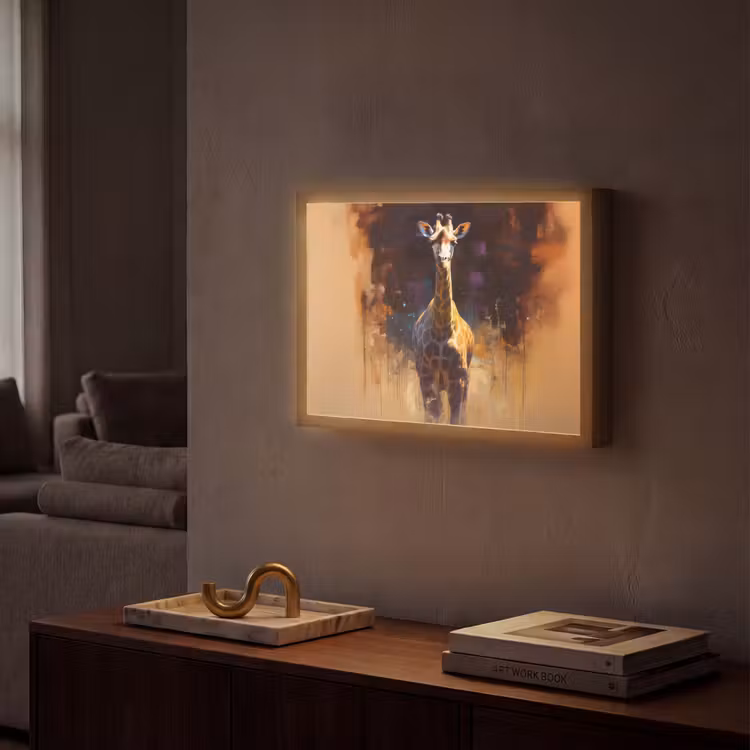 Giraf - Bruin - Abstract - Geschilderd Light Box met batterij (Wandlamp) middel -sfeer1