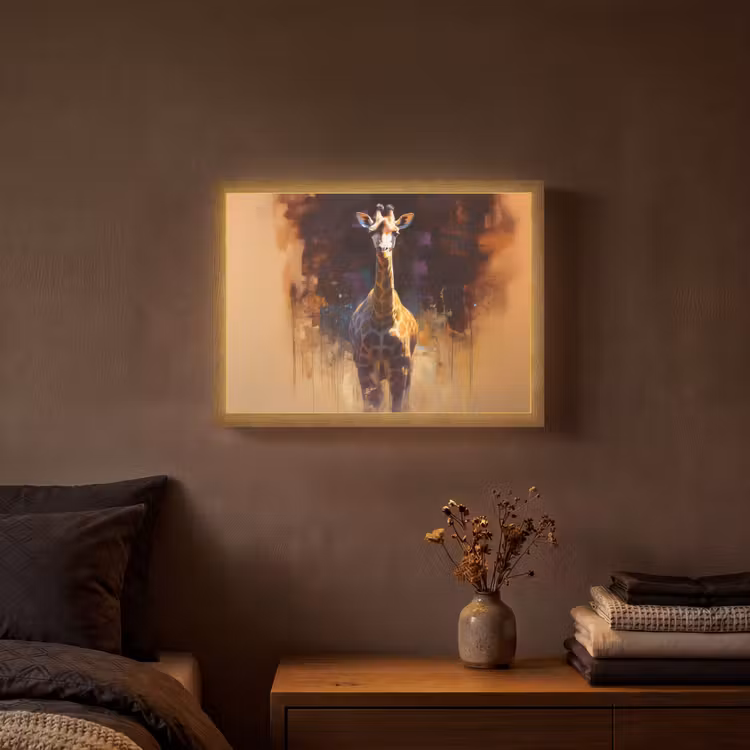 Giraf - Bruin - Abstract - Geschilderd Light Box met batterij (Wandlamp) middel -sfeer4