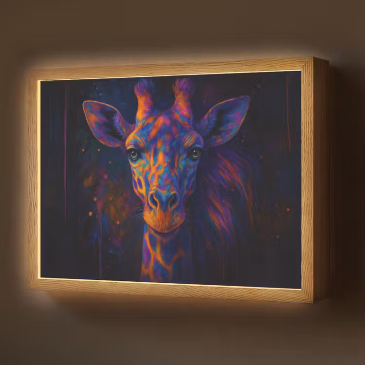 Giraffe - Gekleurd - Verfspatten Light Box met batterij (Wandlamp) middel -z3d_website