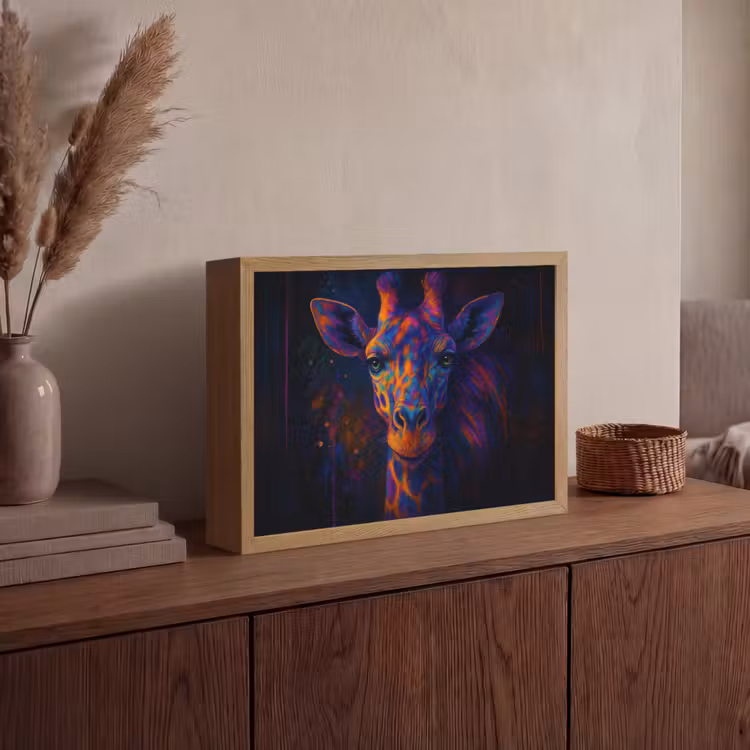 Giraffe - Gekleurd - Verfspatten Light Box met batterij (Wandlamp) middel -sfeer2