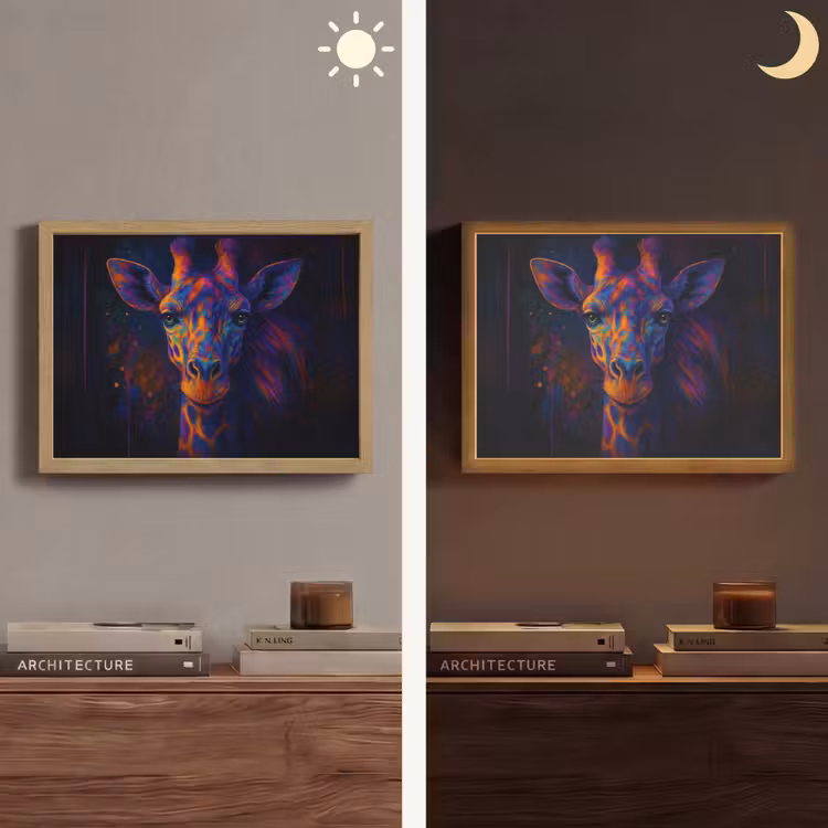 Giraffe - Gekleurd - Verfspatten Light Box met batterij (Wandlamp) middel -sfeer3