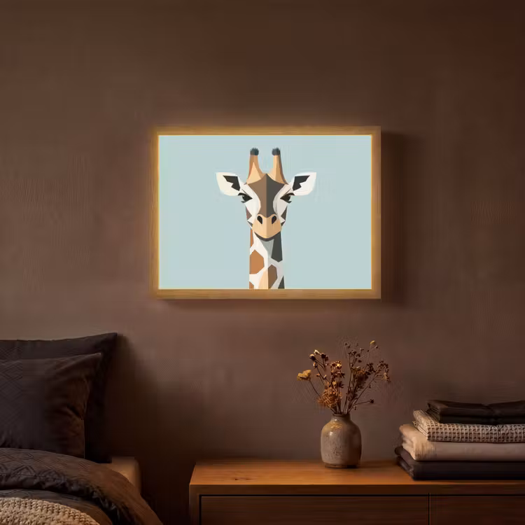Giraffe - Illustratie - Bruin - Minimalistisch Light Box met batterij (Wandlamp) middel -sfeer4