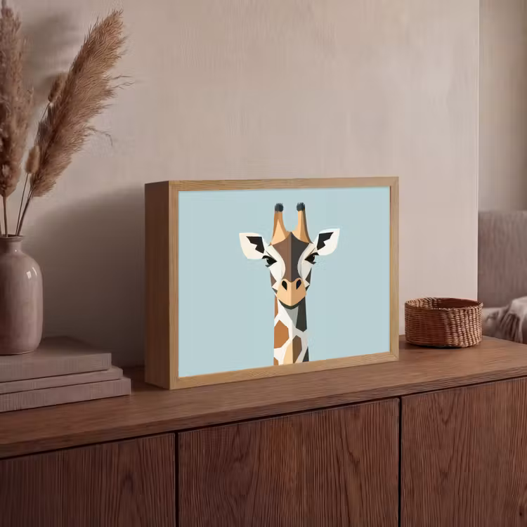 Giraffe - Illustratie - Bruin - Minimalistisch Light Box met batterij (Wandlamp) middel -sfeer2