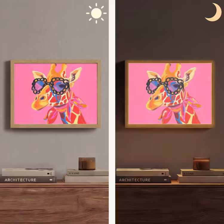 Giraf - Roze - Bril - Sjaal Light Box met batterij (Wandlamp) middel -sfeer3