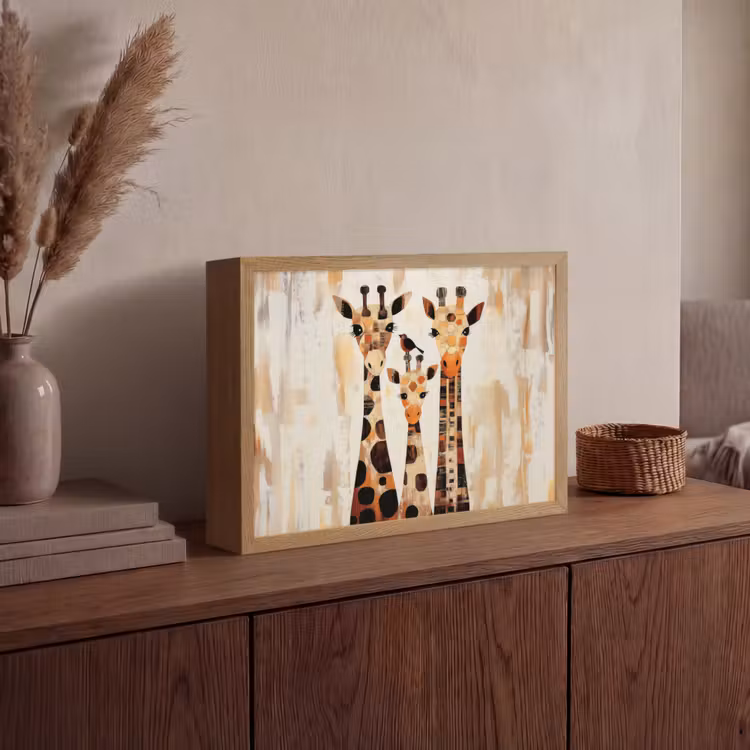 Giraffen - Cartoon - Crème Light Box met batterij (Wandlamp) middel -sfeer2