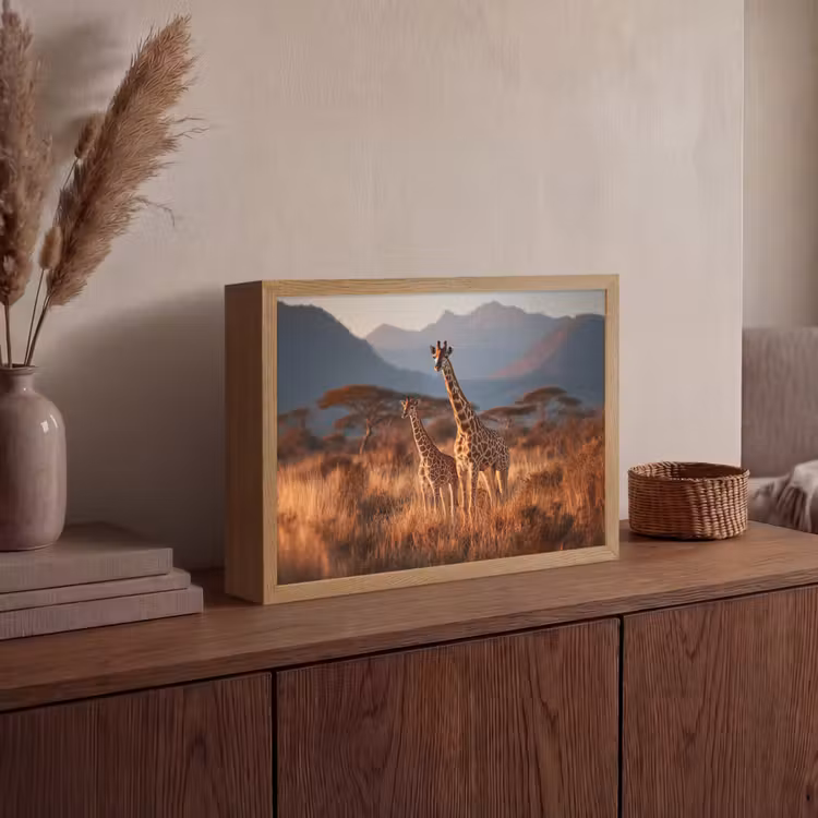 Giraffen - Hoog gras - Acaciabomen Light Box met batterij (Wandlamp) middel -sfeer2
