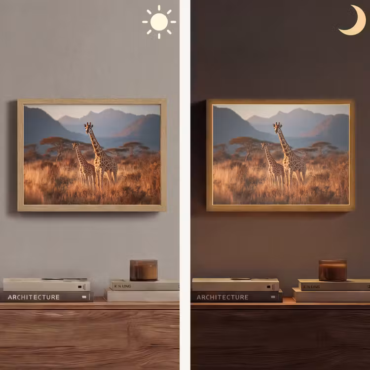 Giraffen - Hoog gras - Acaciabomen Light Box met batterij (Wandlamp) middel -sfeer3