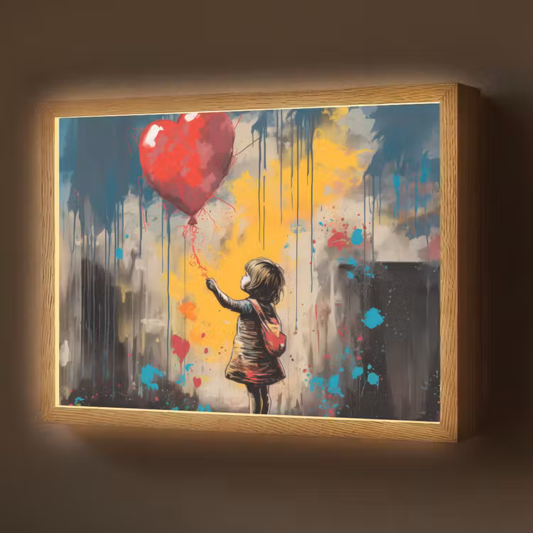 Meisje - Ballon - Hart - Graffiti Light Box met batterij (Wandlamp) middel -z3d_website