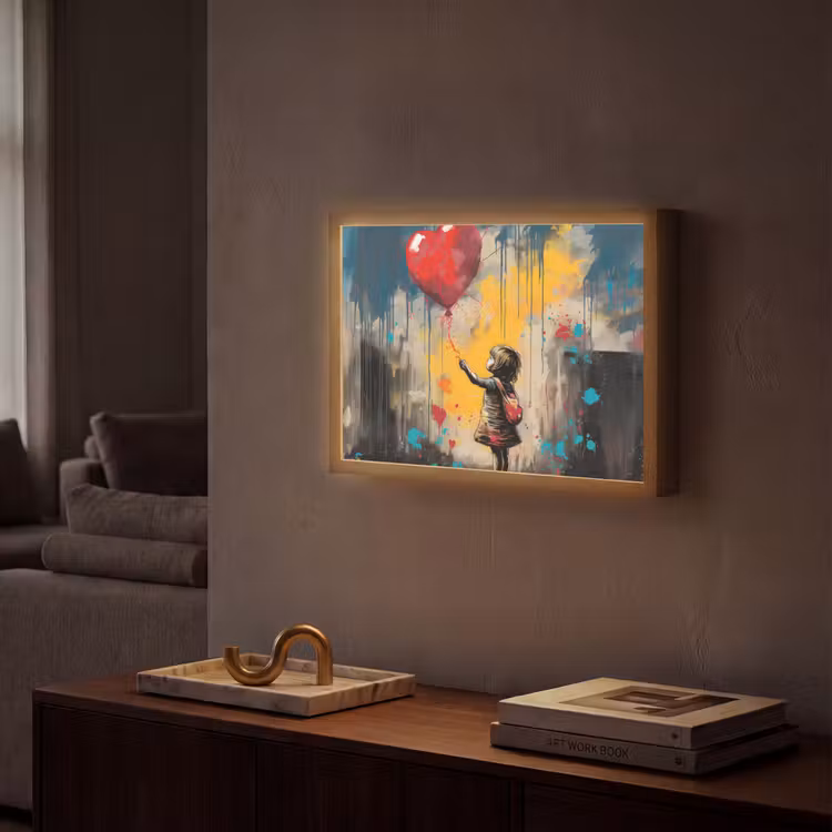 Meisje - Ballon - Hart - Graffiti Light Box met batterij (Wandlamp) middel -sfeer1
