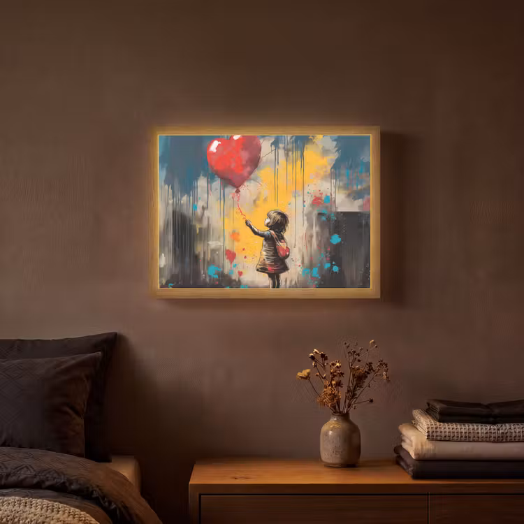Meisje - Ballon - Hart - Graffiti Light Box met batterij (Wandlamp) middel -sfeer4
