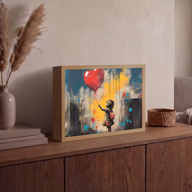 Meisje - Ballon - Hart - Graffiti Light Box met batterij (Wandlamp) middel -sfeer2