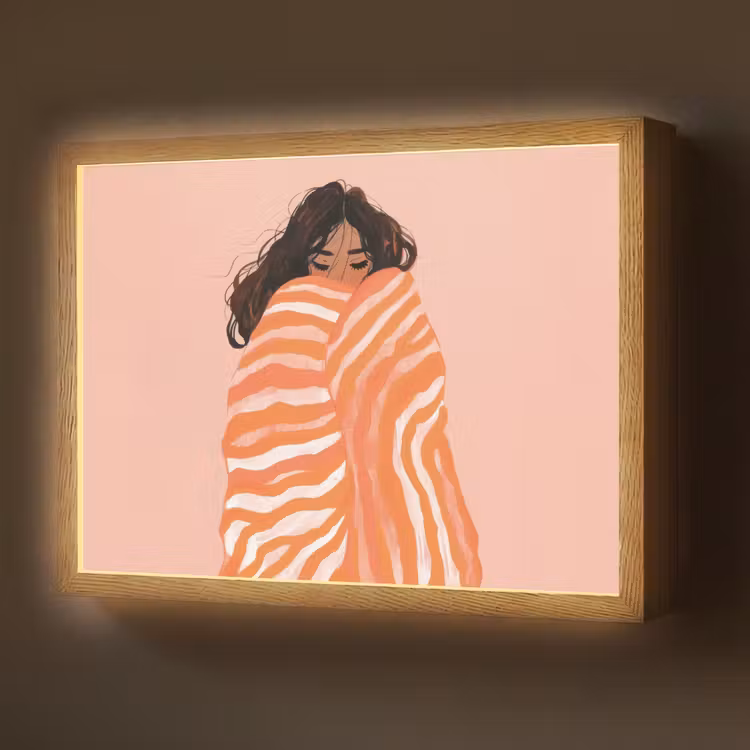 Meisje - Deken - Gestreept - Oranje Light Box met batterij (Wandlamp) middel -z3d_website