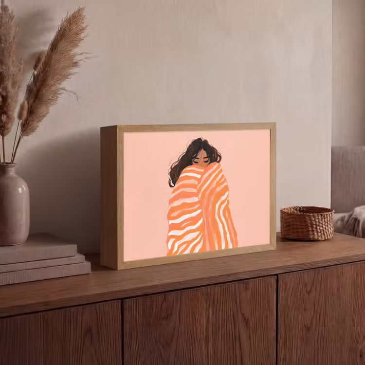 Meisje - Deken - Gestreept - Oranje Light Box met batterij (Wandlamp) middel -sfeer2