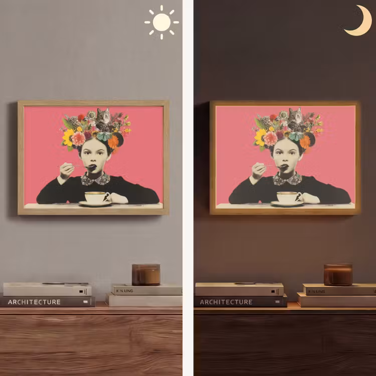 Meisje - Kopje - Bloemen - Roze Light Box met batterij (Wandlamp) middel -sfeer3