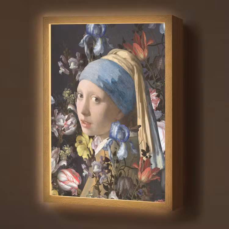 Meisje met de parel - Johannes Vermeer - Bloemen Light Box met batterij (Wandlamp) middel -z3d_website