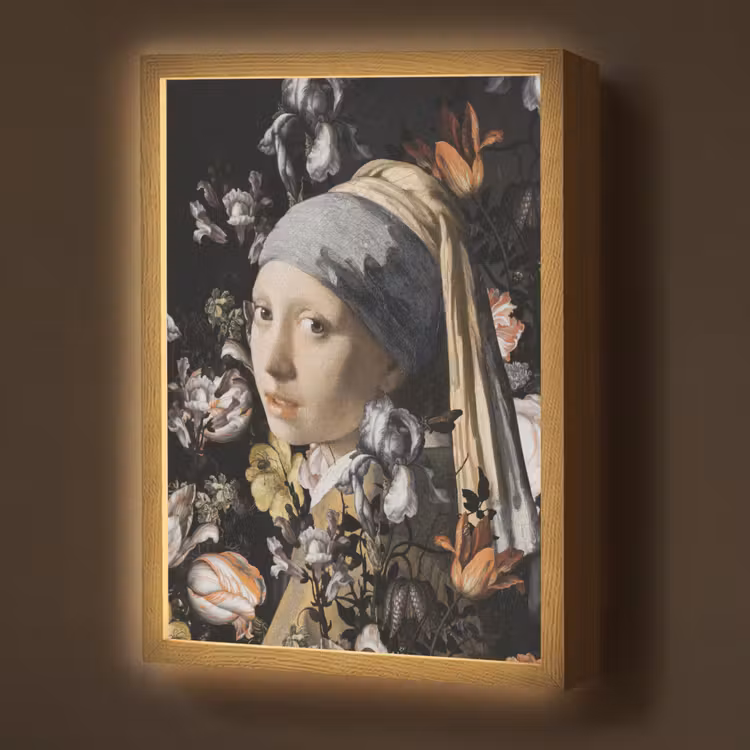 Meisje met de parel - Johannes Vermeer - Bloemen Light Box met batterij (Wandlamp) middel -z3d_website