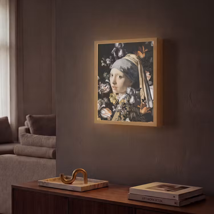 Meisje met de parel - Johannes Vermeer - Bloemen Light Box met batterij (Wandlamp) middel -sfeer1