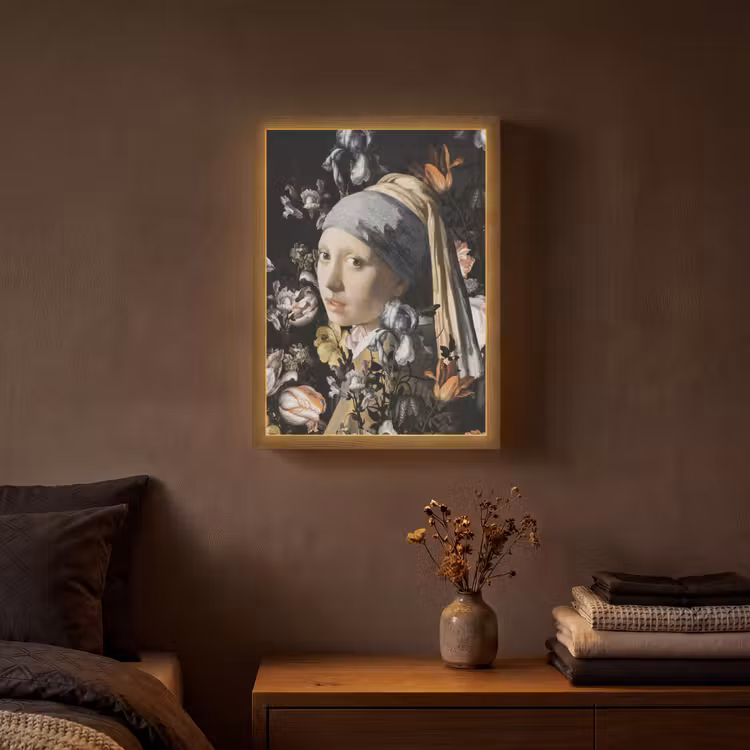 Meisje met de parel - Johannes Vermeer - Bloemen Light Box met batterij (Wandlamp) middel -sfeer4