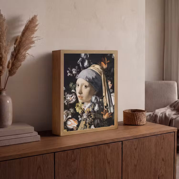 Meisje met de parel - Johannes Vermeer - Bloemen Light Box met batterij (Wandlamp) middel -sfeer2