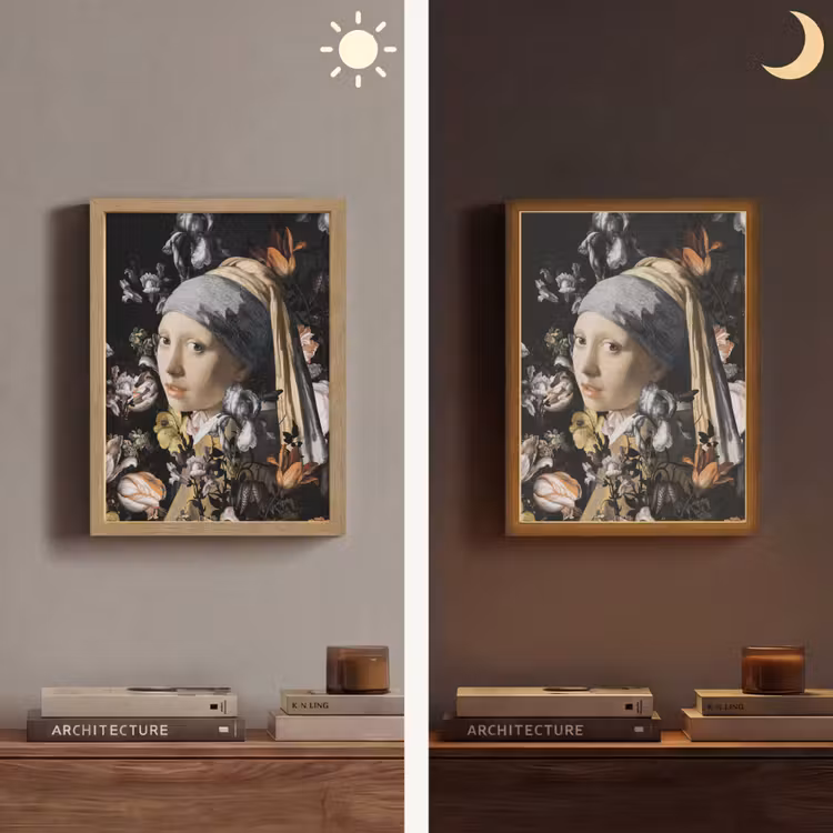 Meisje met de parel - Johannes Vermeer - Bloemen Light Box met batterij (Wandlamp) middel -sfeer3