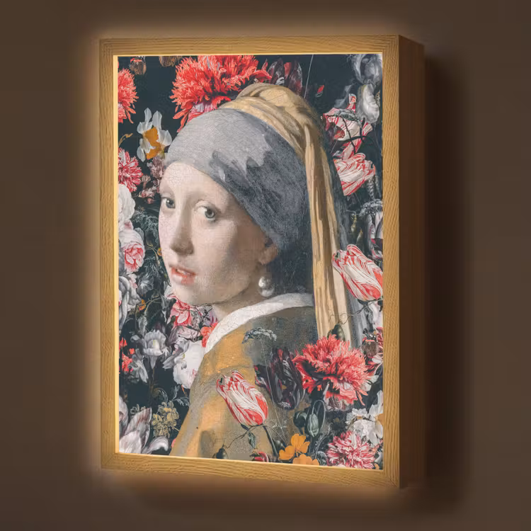 Das Mädchen mit dem Perlenohrring - Johannes Vermeer - Blumen Light Box met batterij (Wandlamp) middel -z3d_website