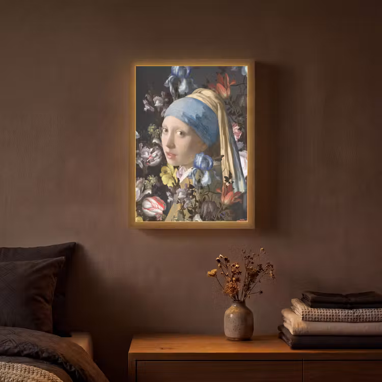 Meisje met de parel - Johannes Vermeer - Bloemen Light Box met batterij (Wandlamp) middel -sfeer4