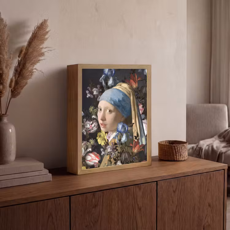Meisje met de parel - Johannes Vermeer - Bloemen Light Box met batterij (Wandlamp) middel -sfeer2