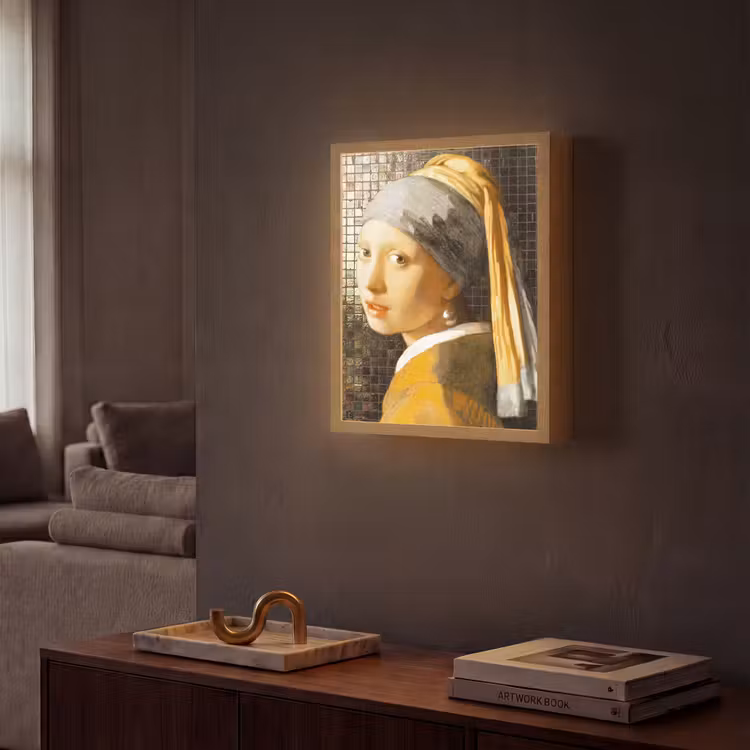 Meisje met de parel - Johannes Vermeer - Mozaïek Light Box met batterij (Wandlamp) middel -sfeer1